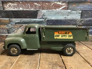Vintage 1950’s Buddy L Army Supply Corps Gmc Truck Pressed Steel Army Truck