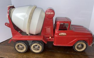Vintage 1961 Tonka Toys Mound,  Mn Red Cement Mixer Truck Pressed Steel Asis