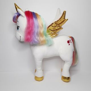 Barbie Dreamtopia White Unicorn Pegasus 17 " Plush Rainbow Hair Gold Horn Wings