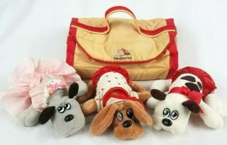 Pound Puppies Newborns Kennel Carrier & 3 Newborns With Clothes Tonka - 1986