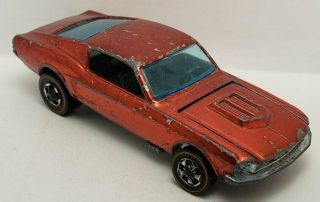 Custom Mustang - Red W/gray Int. ,  1968 Hk,  Vintage Hot Wheels Redline