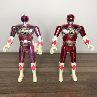 1993 Power Rangers Limited Edition Chrome Auto Flip Head Red & Pink Ranger Rare
