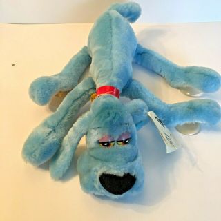 Vintage Dakin 1988 11 " Plush Foofur Carton Blue Dog Stuffed Animal Toy Suction C