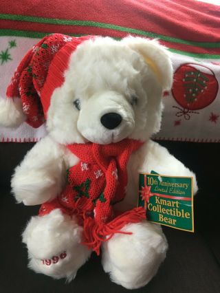 1996 Kmart Christmas Holiday 10th Anniversary Limited Edition Bear With Tags