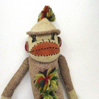 Vintage Sock Monkey Mid Century with hat and pom poms 3