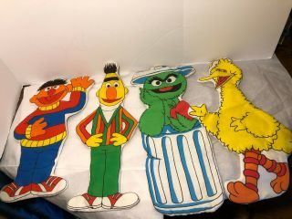 Vtg Muppets Sesame Street Fabric Pillow Bert,  Ernie Big Bird,  Oscar Rare