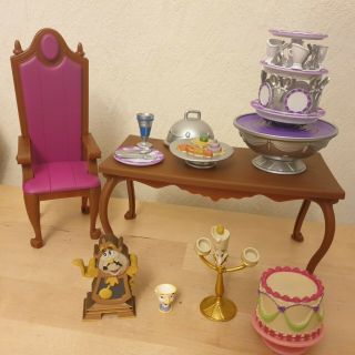 Disney Beauty & The Beast Belle Classic Doll Dinner Party Play Set Table Chair
