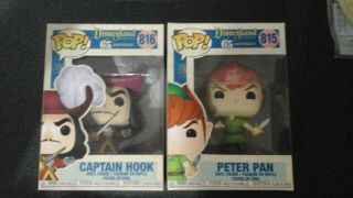 Funko Peter Pan & Captain Hook Pop Vinyl Rare Disneyland 65th Disney