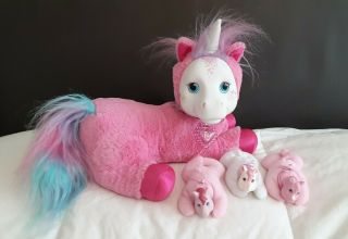 Htf Pony Surprise Pink Starburst Unicorn Mom Plush Pony & 3 Girl Baby Ponies
