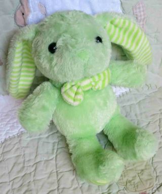 Kellytoy Green Fluffy Plush W Stripes Stuffed Bunny Rabbit Toy W Bow Tie Euc 8 "