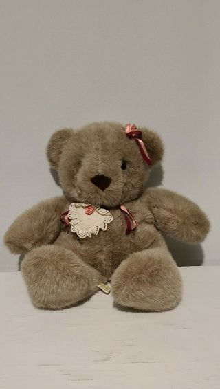Plush Creations Teddy Bear Tan Red Bow Heart Hands Up Stuffed Animal