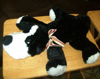 Dan Dee Dandee Black White Floppy Puppy Dog Soft 17in Plush Shiny Striped Bow