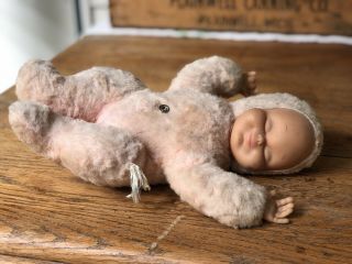 Vintage Rushton Star Creation? Rubber Face Baby Doll Sleeping Pink