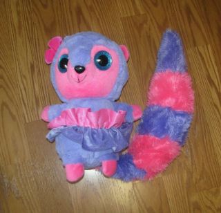 Ideal Toys Direct Purple & Pink Lemur Plush Animal 14 " Big Eyes Ruffled Skirt