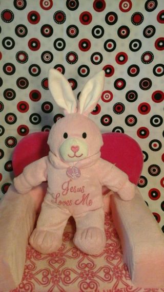 Jesus Loves Me Musical Prayer Easter Bunny Pink White Lovey Baby Dan Dee