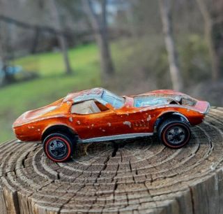 Hotwheels Redline Custom Corvette Orange White Interior 1968 Usa Mattel Rare Htf