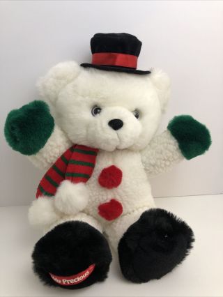 Dan Dee Teddy Precious Teddy Bear Plush Christmas Red Green Scarf Black Hat 18”