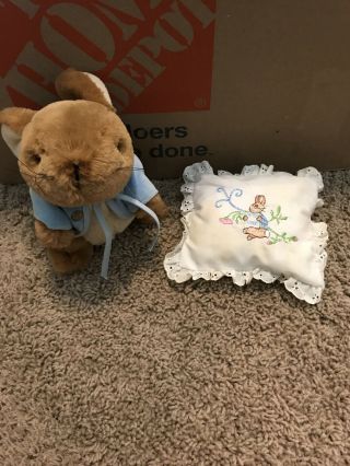 Vintage Eden Toys Peter Rabbit Plush Stuffed Bunny 7 " With Musical Pillow