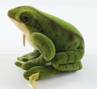 Steiff 2370/10 Froggy The Frog Sitting 5” Long W/ Button Ca 1960s