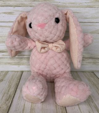 Kellytoy Textured Bunny Rabbit Pink Pastel Plush W Ear Stripes And Bow/aa14