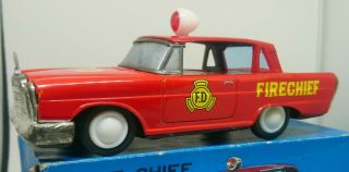 Vintage 1960s Boxed Tin Plate Mercedes Fire Chief Car From Ichiko Of Japan