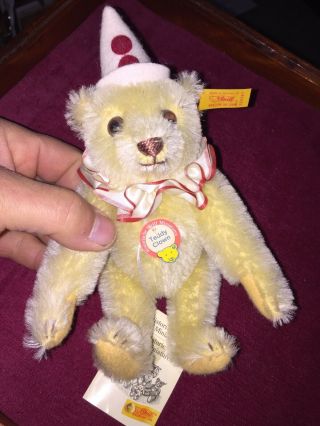 7” Steiff Historic Miniature Teddy Bear Clown W/ Hat Button Ear Tag Hang Tag,