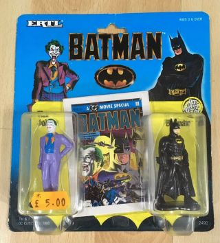 Ertl Vintage Batman & Joker 2.  5” Die Cast Metal Figures W/ Collectors Card 1990