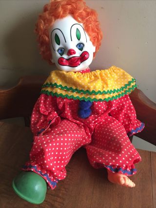Vintage 1981 Rubber Face Clown Doll Stuffed Blue Eyes