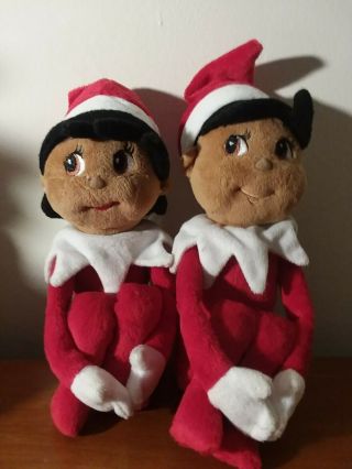 2 Elf On A Shelf 14 " Plush Girl & Boy Stuffed Doll Toy By Cca & B Black Brown