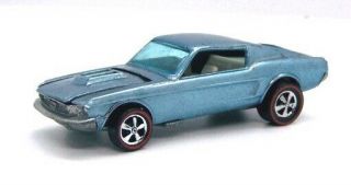 1968 Hot Wheels Redline Custom Mustang Ice Blue Light Blue White Interior Wow