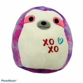 Kellytoy Squishmallows Sharie Tie Dyed Sloth Pink Purple Xo Xo Heart 11 "