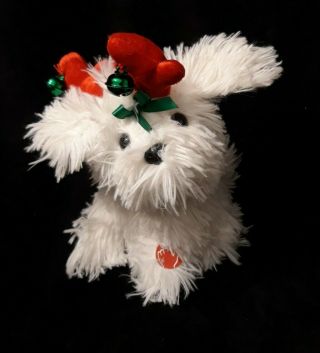I Play & Dance Jingle Bells Animated White Fluffy Dog Christmas Antlers Dan Dee