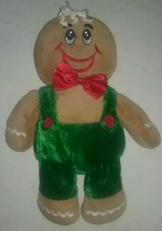 Dandee Dan Dee Gingerbread Man Plush 14 " Green Overalls Christmas