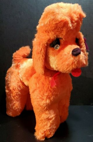 Vtg 1950s Orange Poodle Plush Rhinestone Eyes Carnival Prize Dog Stuffed Animal