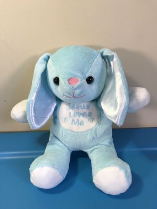 Dandee Jesus Loves Me Plush Bunny Rabbit Blue White Long Ears Musical See Video