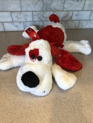 W Dan Dee Floppy Red White Puppy Dog Plush Stuffed Animal Valentine Hearts