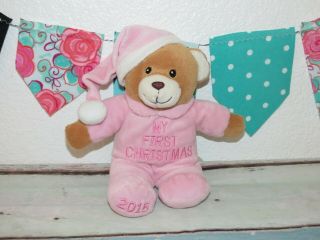 Dan Dee My First Christmas 2015 Pink Bear Santa Hat 9 " Dandee Stuffed Plush Toy