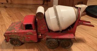 Vintage 1960s Tonka Concrete Cement Mixer Pressed Steel Toy Truck Red