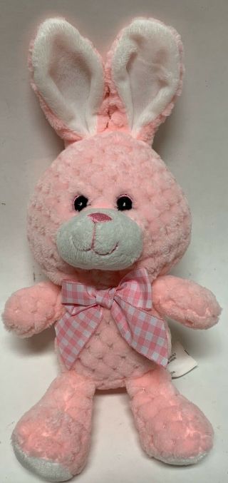 Vintage Kelly Toy Plush Pink Bunny Rabbit White Soft Minky Easter Bow