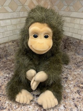 Hosung Brown Monkey Chimp Plush 12 " Hard Face Hands Cling 1994 Vintage Stuffed