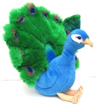 Fao Schwarz Peacock Plush Stuffed Animal Bird Large Decorative Tail Blue Green