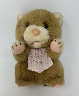 Applause Little Beggar Kitten 1984 Plush Stuffed Animal Cat Pink Checked Bib 6”