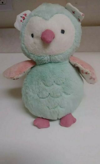 Carters Aqua Blue Green Pink Floral Owl Plush Baby Toy Stuffed Animal Soft 8 "