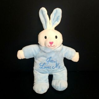 Dandee Blue White Bunny Rabbit Plush Jesus Loves Me Stuffed Baby Toy Lovey Sings