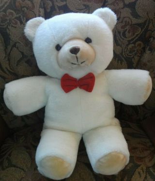 Vtg 20 " Gerber Tlc Tender Loving Care White Teddy Polar Bear Plush W/ Red Bow