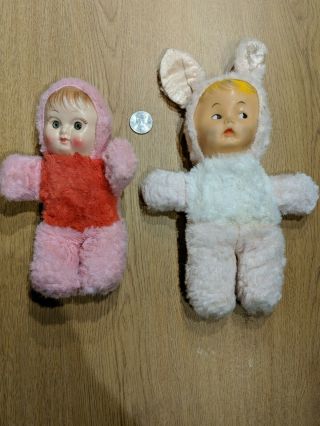 1960s Gund Rubber Face Plush Stuffed Animal Rabbit And Baby Doll No Tags