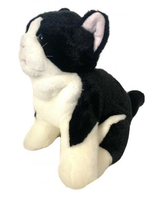 Russ Berrie Sidney Cat Plush Stuffed Animal Black White Tuxedo Kitty Green Eyes