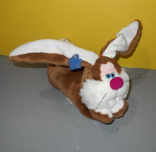 1988 Applause Telly Bunny Rabbit Laying Down Hand Under Chin 14 " Long Plush