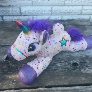 Toy Factory Glitter Unicorn 14” Plush Stuffed Animal Stars Purple Rainbow Horn