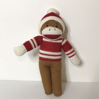 Dan Dee Sock Monkey Plush Stuffed Animal Striped Shirt Red White Hat 11 " Tall